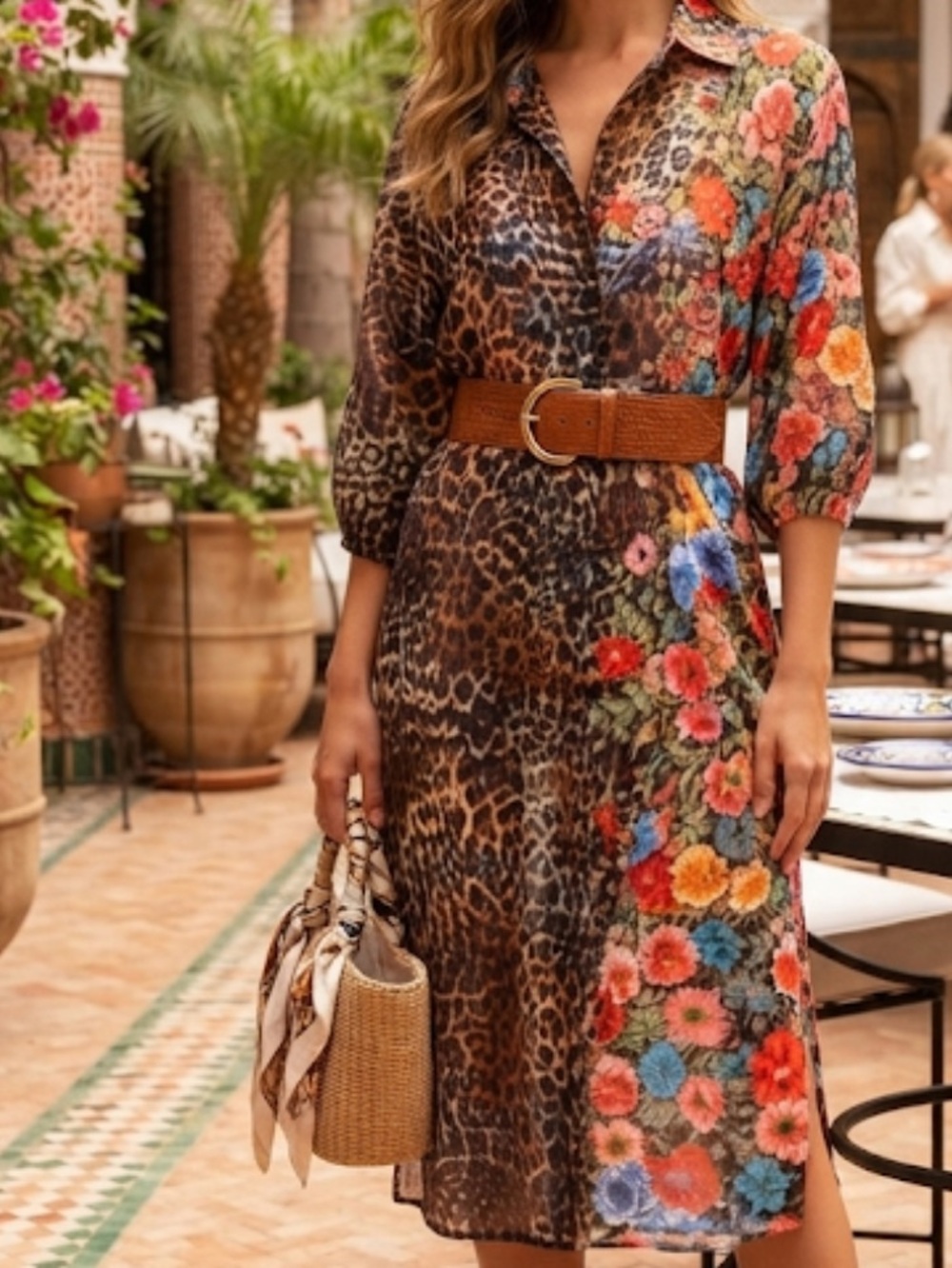 New Johnny Was Leopard and Floral Midi Dress New size S cotton 70% and Silk 30% - Picture 6 of 16